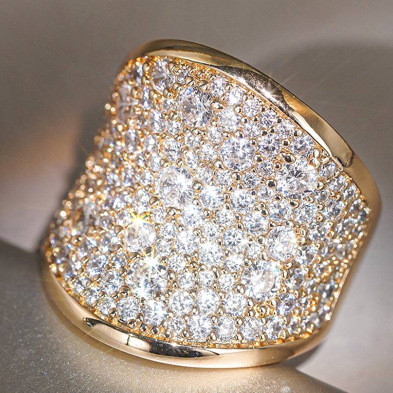 

Huitan Curve Design Luxury Women Ring Charming Party Gold Color Lady Fashion Accessories Full Bright CZ Noble Wedding Zircon 6