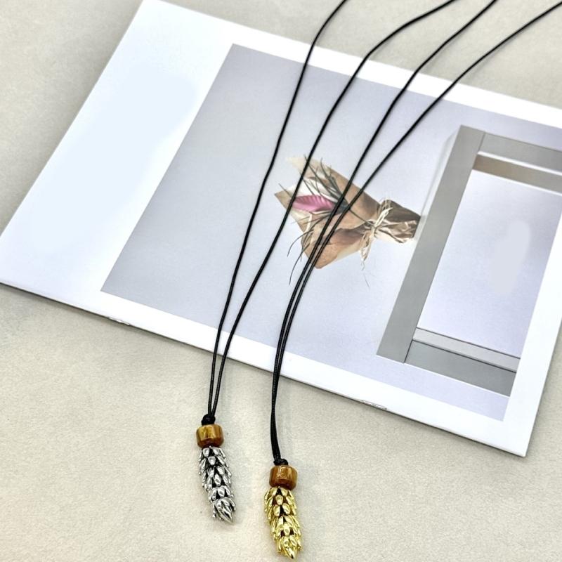 Fashionable Pinecone Charm Necklace Dainty Alloy Pendant Neckchain Adjustable Black Cord For Daily Wear
