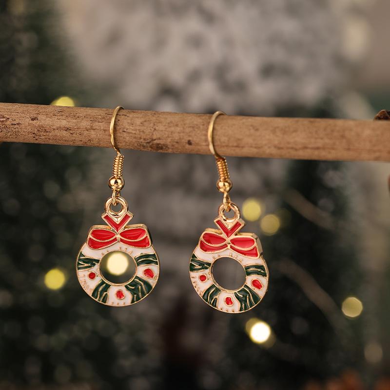 New Christmas Drip Oil Stud Earrings: Red & Green Tree, Snowman, Boots, Bells – Cute Cartoon Jewelry