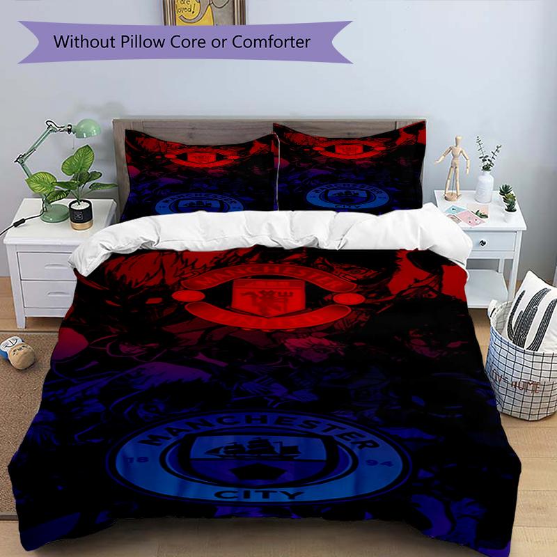 3pcs Duvet Cover Set (1*Duvet Cover + 2*Pillowcase, Without Core),Manchester City FC Print Bedding Set, Bedroom Decor, All‑Season, Birthday Gift
