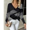 Fashion Women's V-Neck Long Sleeve 3D Floral Color Printing Casual Long Sleeve V-Neck T-Shirt