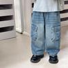 2025 Spring & Autumn Boys' Cargo Jeans: Trendy, Loose-Fit, Casual Long Pants for Kids