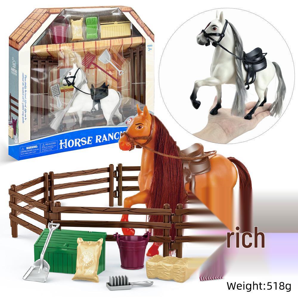 Cross-Border Free Shipping: White Horse Figurine with Combable Hair - Ranch Farm Simulation Toy