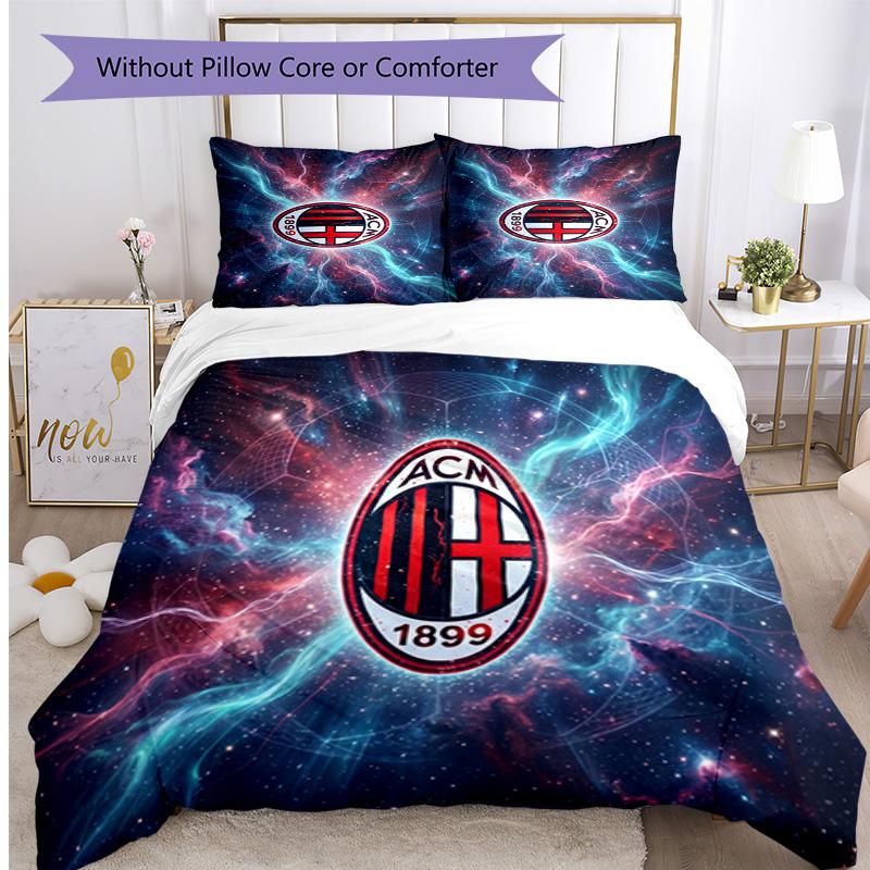 Set Lenzuola Stampa AC Milan 3 Pezzi Morbido Delicato sulla Pelle Lavabile Copripiumino e Federe Set Stagione Unica Camera da Letto