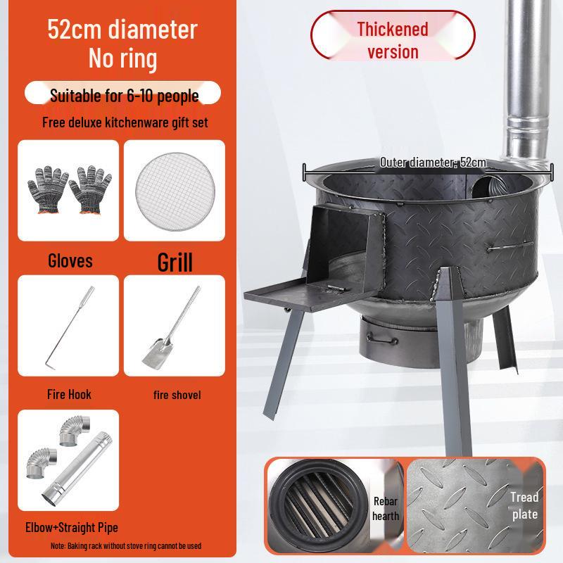 Portable Outdoor Firewood Stove with Large Iron Pot