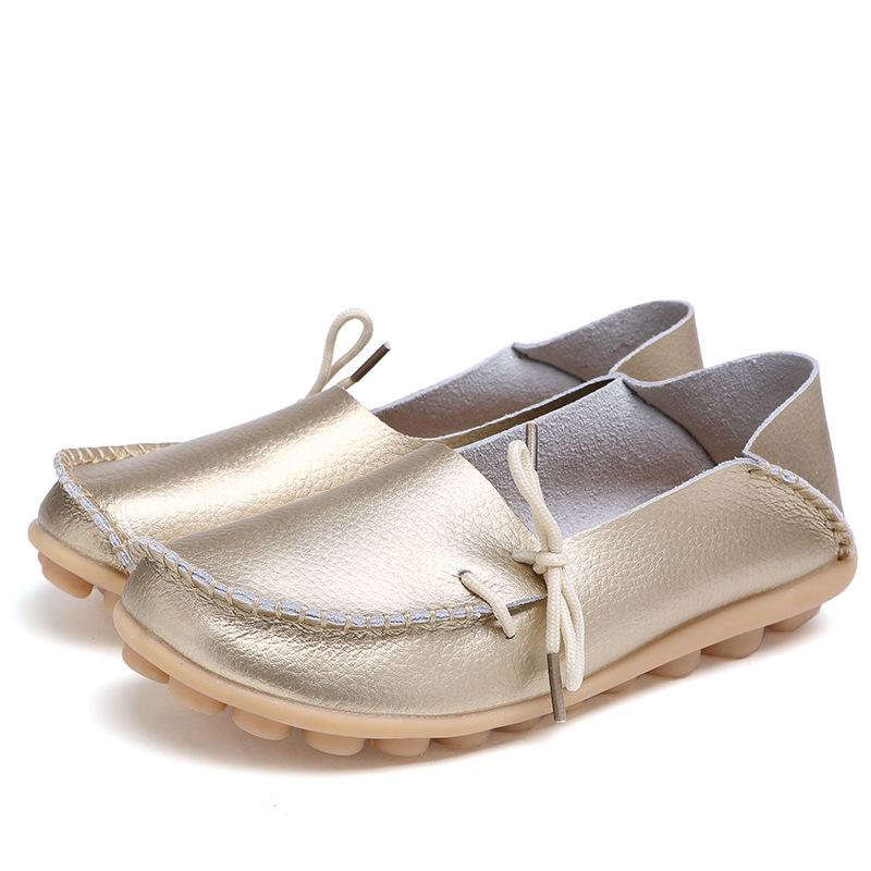 Woman Loafers Genuine Leather Female Shoes Slip On Ballet Bowtie Women's Shoe Size