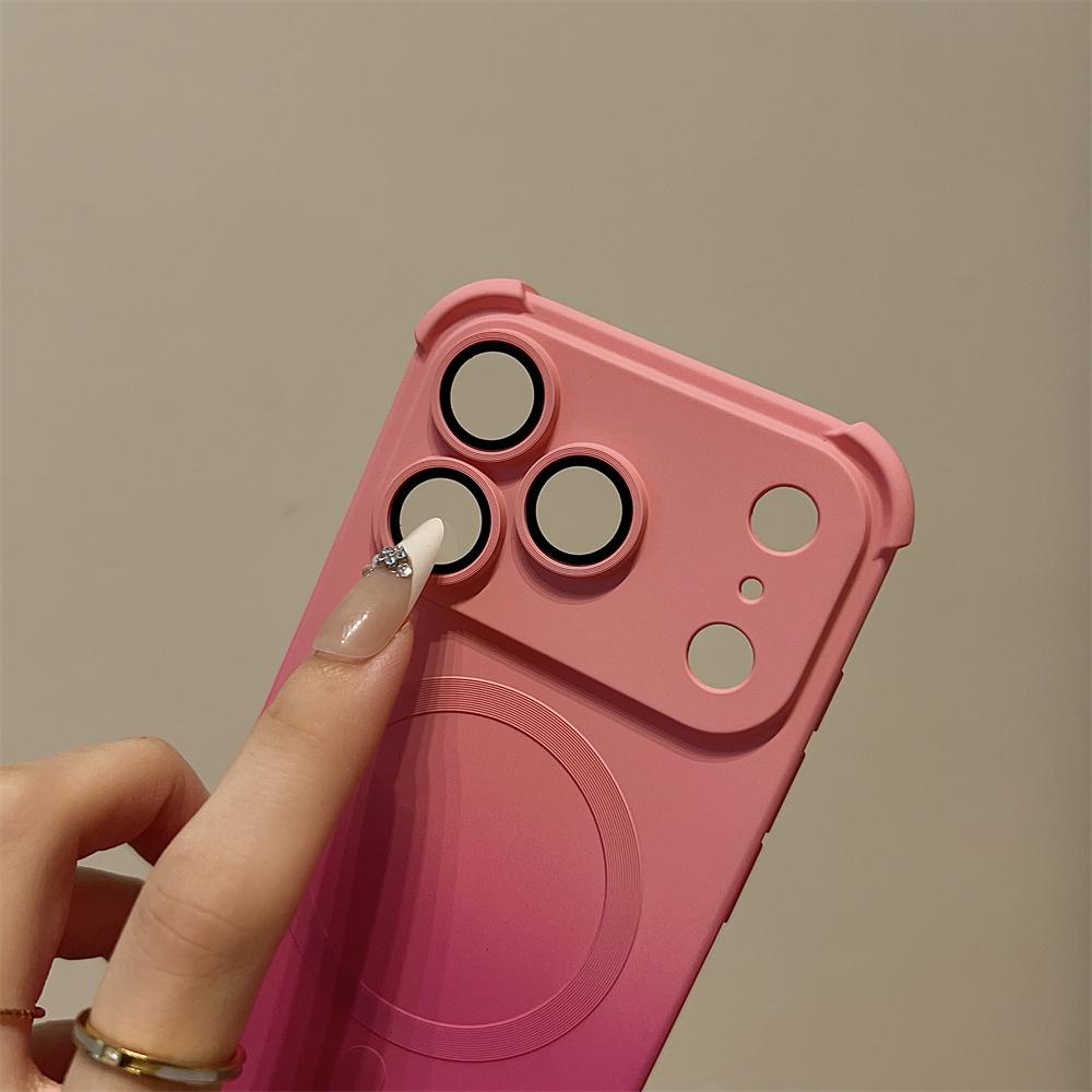 Gradient Silicone Lens Glass Magnetic Case For iPhone Air 17 16 15 14 13 12 Pro Max Plus Phone Magsafe Wireless Charging Cover