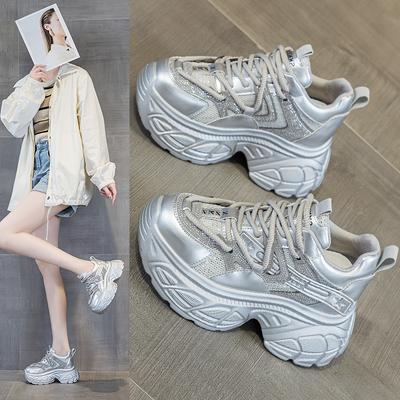 Small Platform Dad Shoes 2025 Spring New Fashion Rhinestone Inner Height Increase Women's Shoes Sports Shoes Women's Versatile