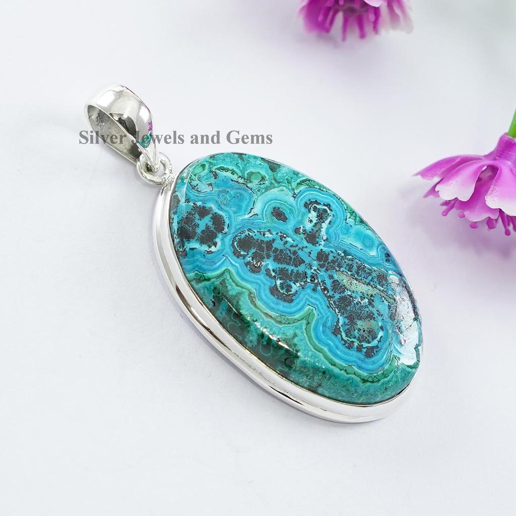 Chrysocolla Malachite Pendant, 925 Sterling Silver Pendant, Gift for Mom, Green Gemstone Pendant, Women Pendant, Handmade Pendant for Her