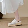 Hollowed-out Woven Toe Cap Half-slipper Women's 2025 Summer Breathable Insole Height-increasing Straw Woven Thick-soled Shoes