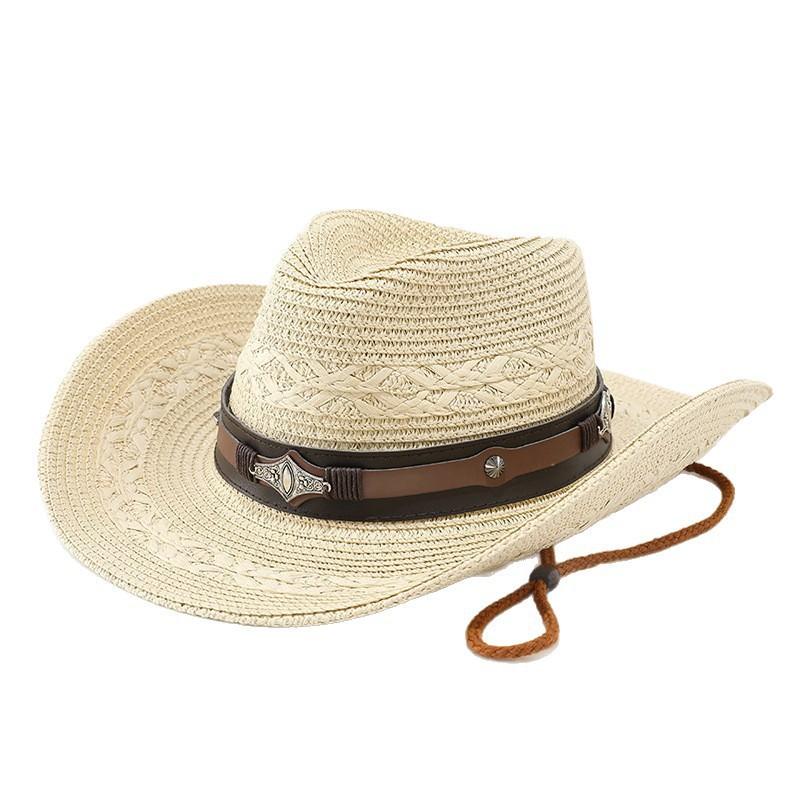New straw hat men's and women's spring and summer outdoor travel visor hat big brim western cowboy hat Tibetan jazz hat