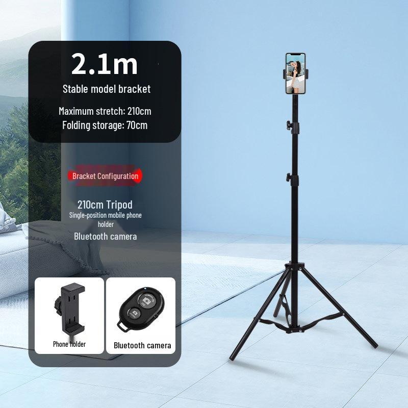 Portable Floor-Standing Tripod with Fill Light for Stable Mobile Live Streaming and Online Classes
