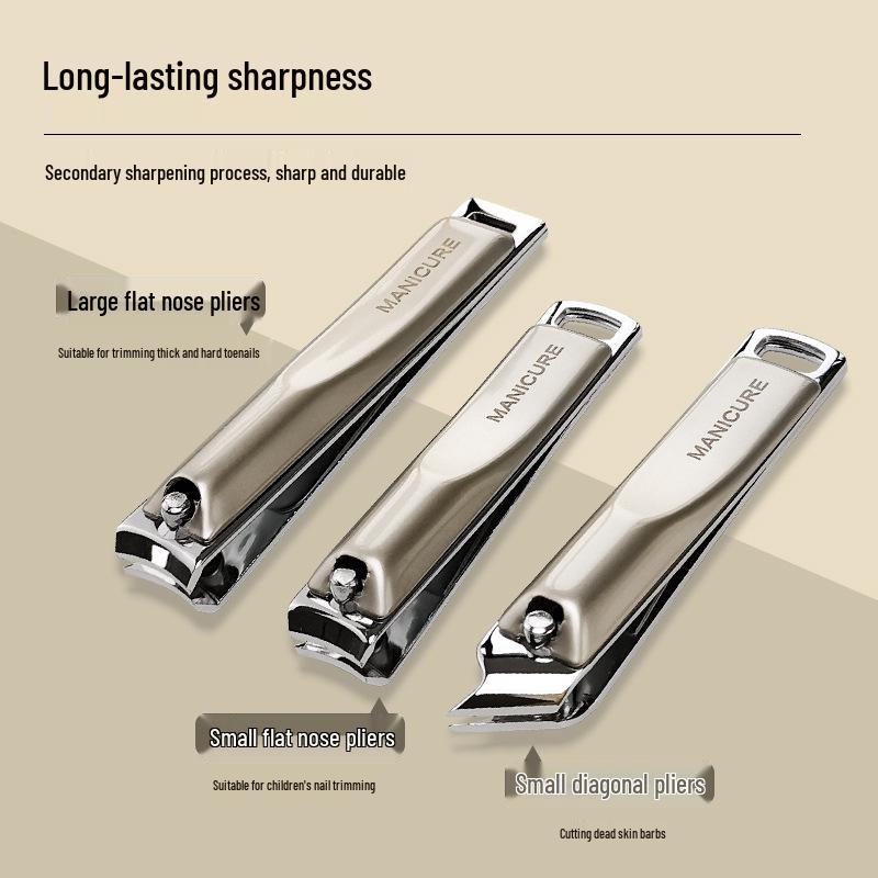 Champagne Nail Clipper Set: 3-Piece Iron Box with Flat-Mouth Clippers & Rotating Package for Nail Care