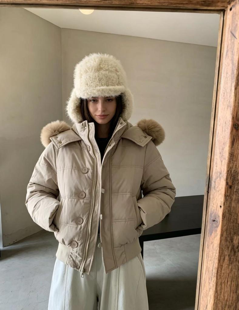 New fur collar hooded short thickened cotton clothes women's winter small warm jacket