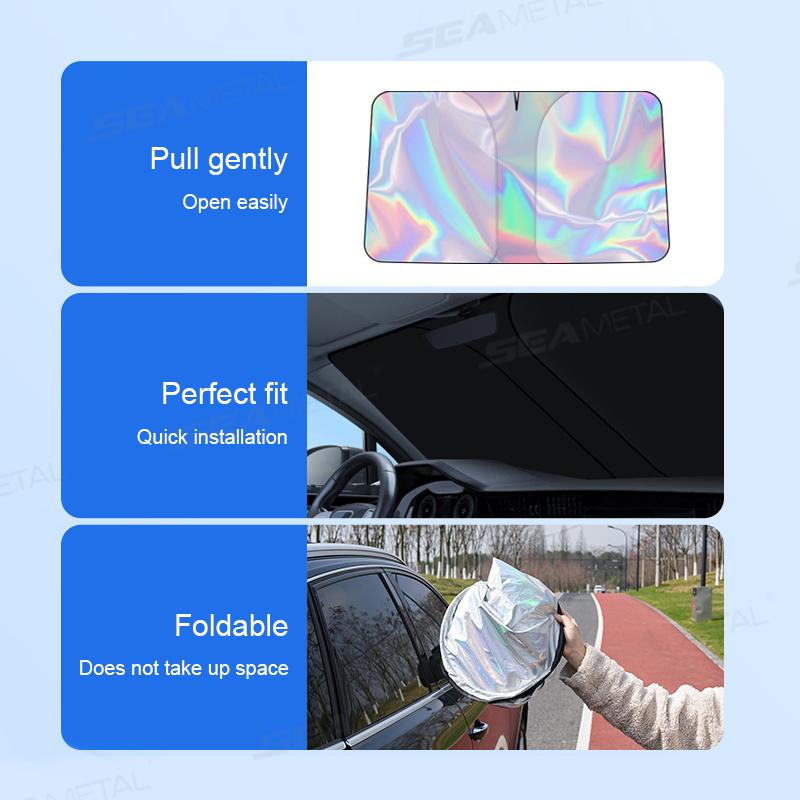 SEAMETAL Car Windshield Curtains UV-Reflective Laser Layer Sun Shade Windscreen Sun Protection Cover Cooling Heat Shield Curtain