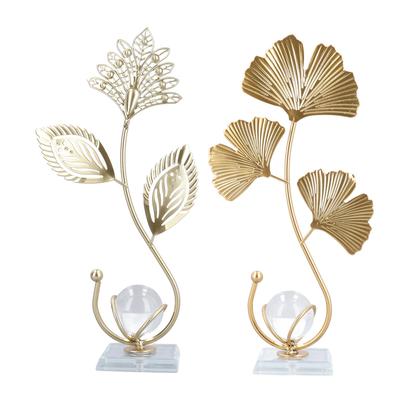 Iron Leaf Crystal Ball Decor Decorative Exquisite Metal Leaf Crystal Ball Ornament Stylish Nordic De