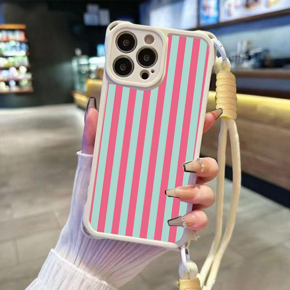 Colorful Striped INS Couple For Iphone 17 16 15 14 12 Phone Cases Four Corner Anti Fall Chain Case Lens Protection Shockproof