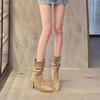 Boots for Women 2026 New Pointed Short Boots High Heels Look Skinny Mid Barrel Stacked Boots
