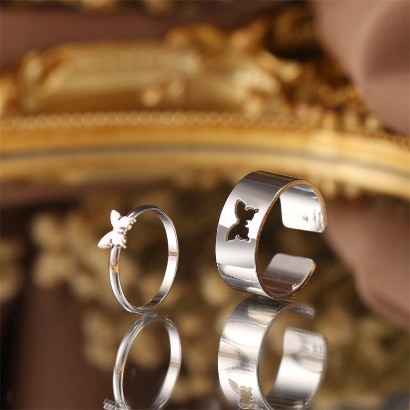 

Black Butterfly Rings Set For Couple Women Men Fashion Adjustable Key Love Ring Wedding Friendship Lover Jewelry 7