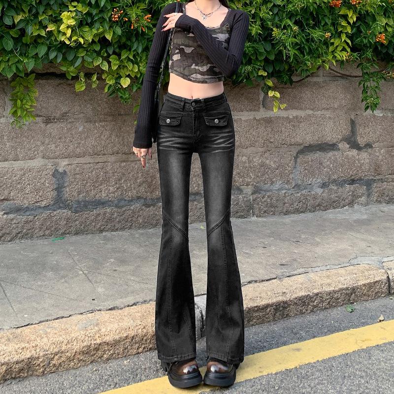 

Women s High Waist Micro Flare Jeans - Hong Kong Style Stretch Trumpet Pants, New Fashion Slim Fit for Winter. XS