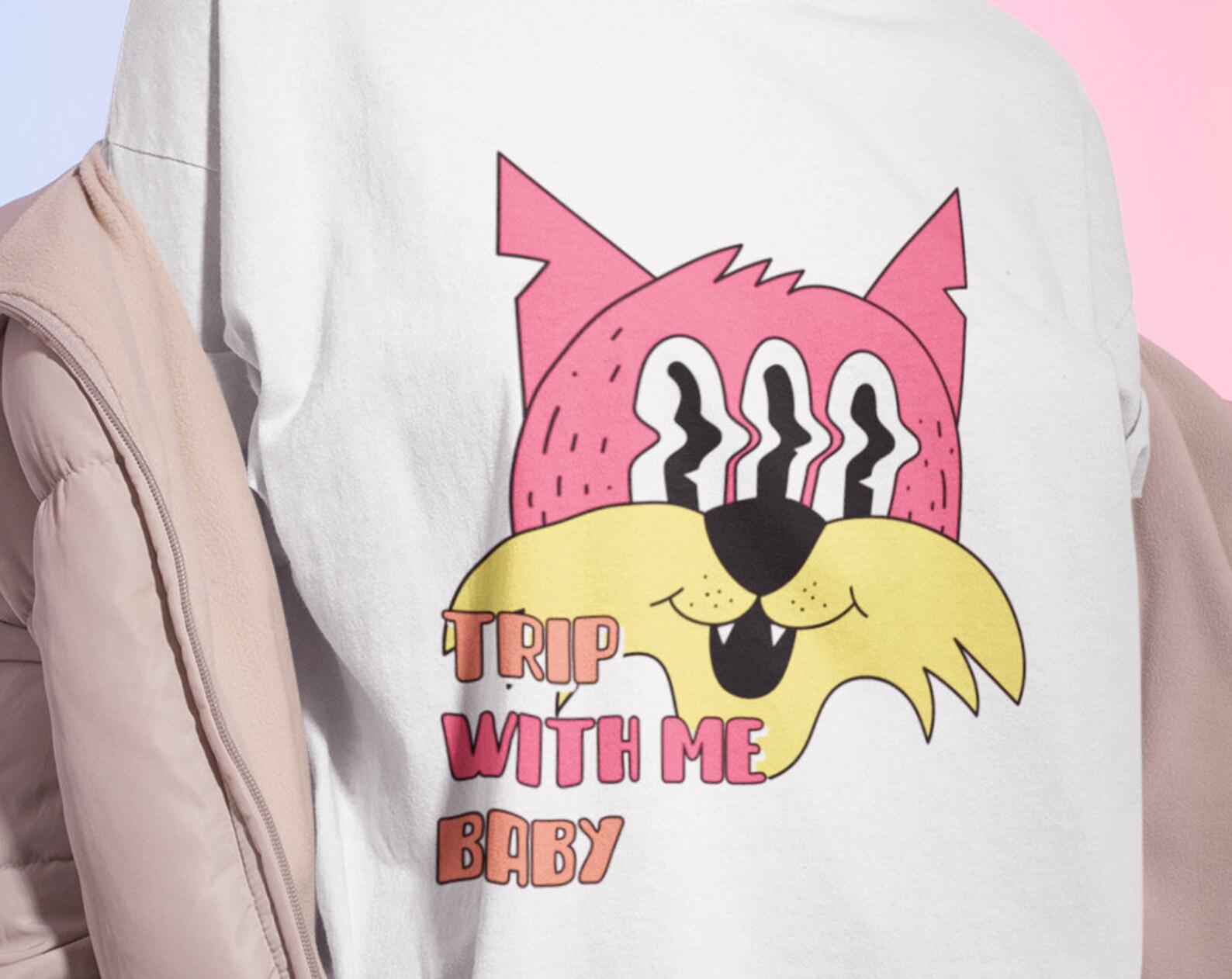Psychedelic Cat T-Shirt, Trippy Rave Design 4XL