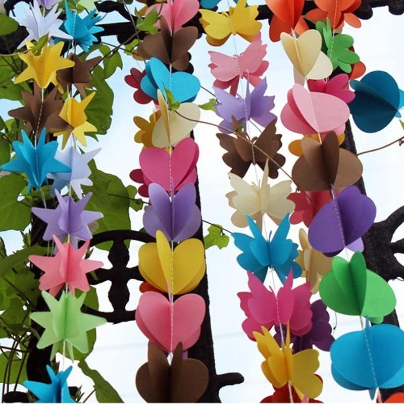 180cm 3D Bunte Banner Stern Herz Rund Blume Schmetterlingsform Hängendes Papier Hochzeitsparty Geburtstagsdekoration Blumengirlande