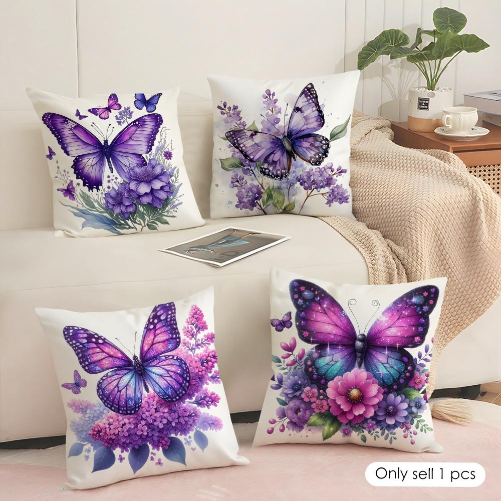 Butterfly And Flower Cushion Cover Soft Short Plush Pillow Cover Smooth Cozy Texture Aesthetic Cushion Case Home Decor