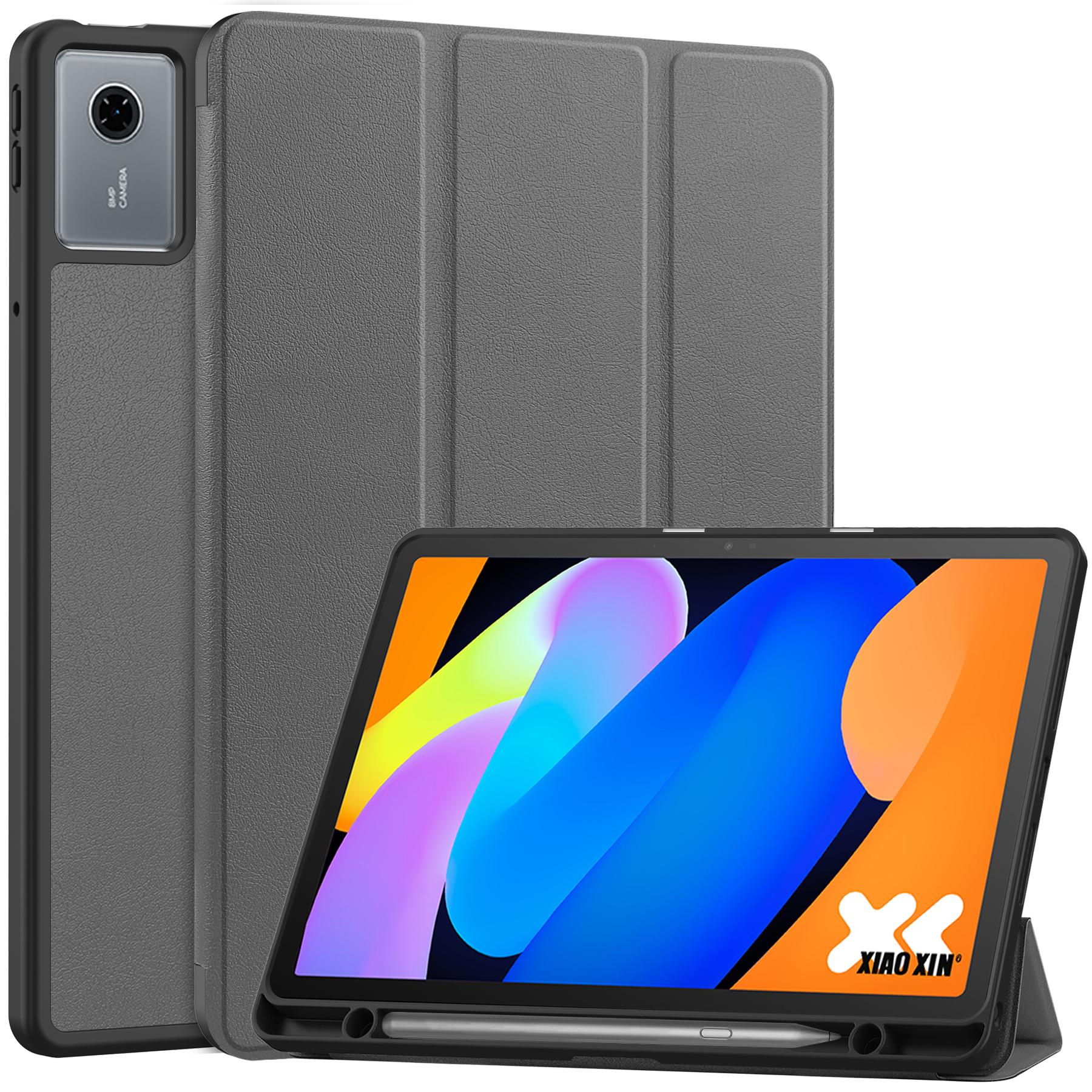 

For Lenovo Idea Tab (TB336ZU/TB336FU)/Xiaoxin Pad 11 2025 Stand Case Shock-Absorbent Leather Tablet Cover with Pen Slot Grey