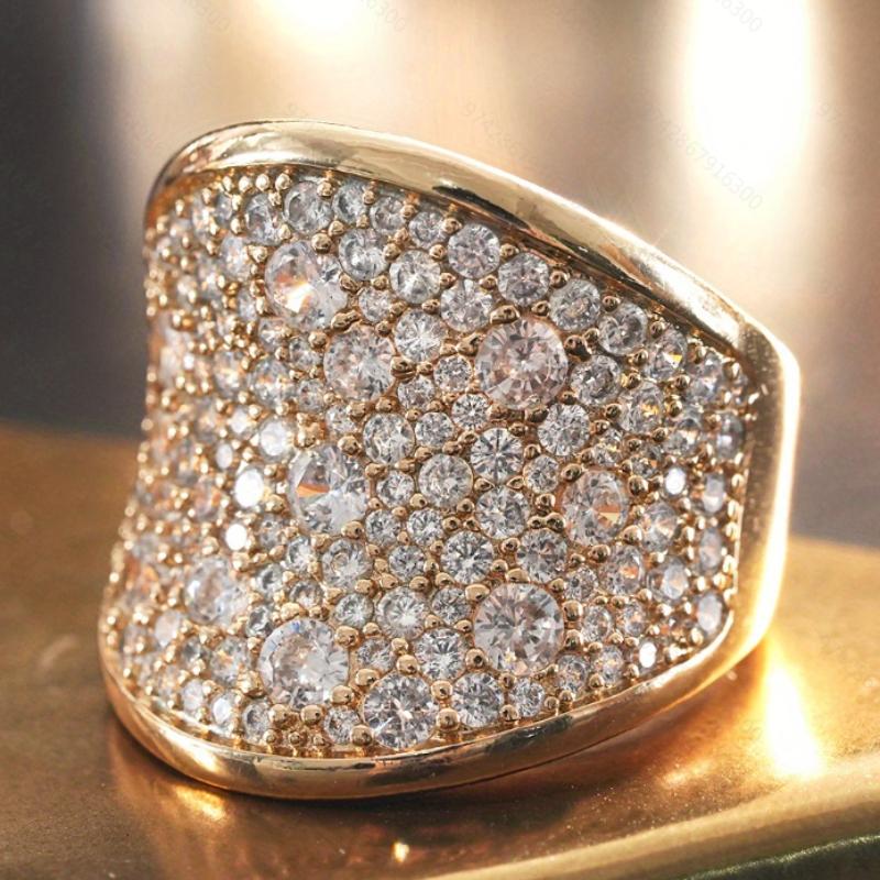 Luxury Metal Wide Face Cubic Zirconia Ring Exquisite Engagement Wedding Rings for Women Trendy Female Finger Jewelry for Party