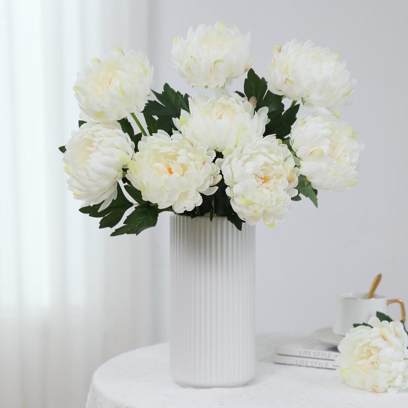 3Pcs Simulated Single Branch Silk Fabric Golden Chrysanthemum Daisy Peony Artificial Flower