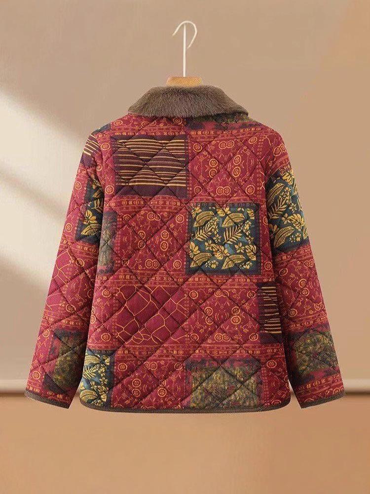 Mid-aged Women's Velvet Lined Cotton Jacket for Autumn/Winter - Warm Padded Top for Elderly