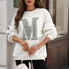 Women's Fashionable Round Neck Long Sleeved Loose Letter Embroidered Pullover Hoodie Top