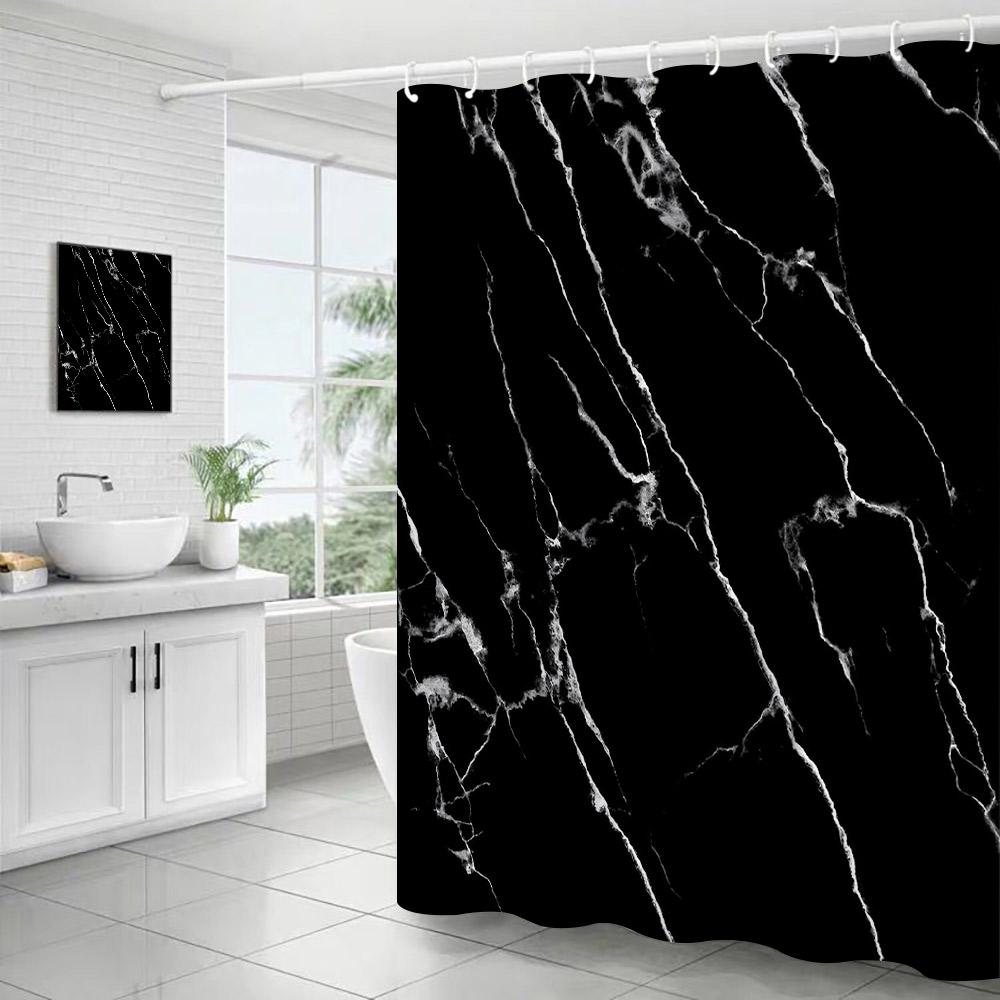 Abstract Blue Marble Shower Curtains Ink Art Textured Pattern Modern Polyester Fabric Home Bathroom Curtain Decor Set With Hooks