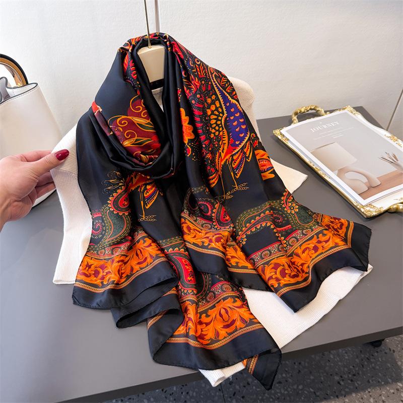 Spring And Summer Thin Peacock Simulation Silk Brocade Fashion Silk Scarf Long Scarf Silky Print Shawl Versatile Headscarf Scarf