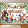 1 Banner for a Forest Birthday Party - Made of Polyester Fiber, with an Animal-themed Background, Saying "Happy Birthday"
