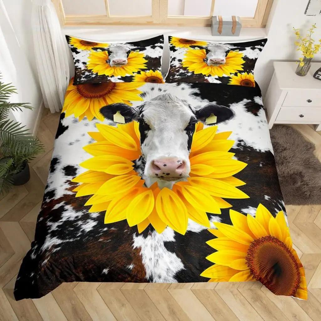 

Sunflower and cow bedding set two/three-piece set, children s adult duvet cover pillowcase, home bedroom décor, comforter sets 135x200cm