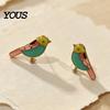 Colorful Bird Earrings 1 Pair Stud for Women, Outline Enamel Earrings, Polished Edges Glaze Finish Alloy Ear Pins Daily Wear Edge