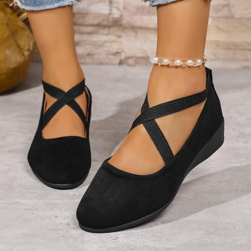 Fall 2025 Cross Elastic Wedge Shoes Plus Size Platform Soles Casual Pumps for Women