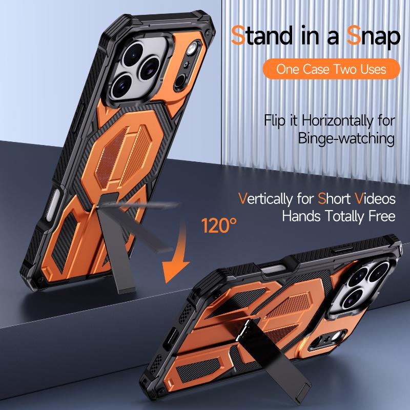 For Magsafe Wireless Charging Magnetic Car Bracket Armored Phone Case For iPhone 17 Pro Max 15 13 12 14 16 Pro Max Bmper Cover