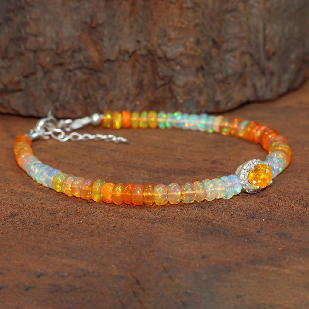 Feueropal Glatte Perlen Armband, Oranger Opal Ovaler Anhänger Goldarmband, Zartes Armband, Oktober Geburtsstein, Geschenk für Sie