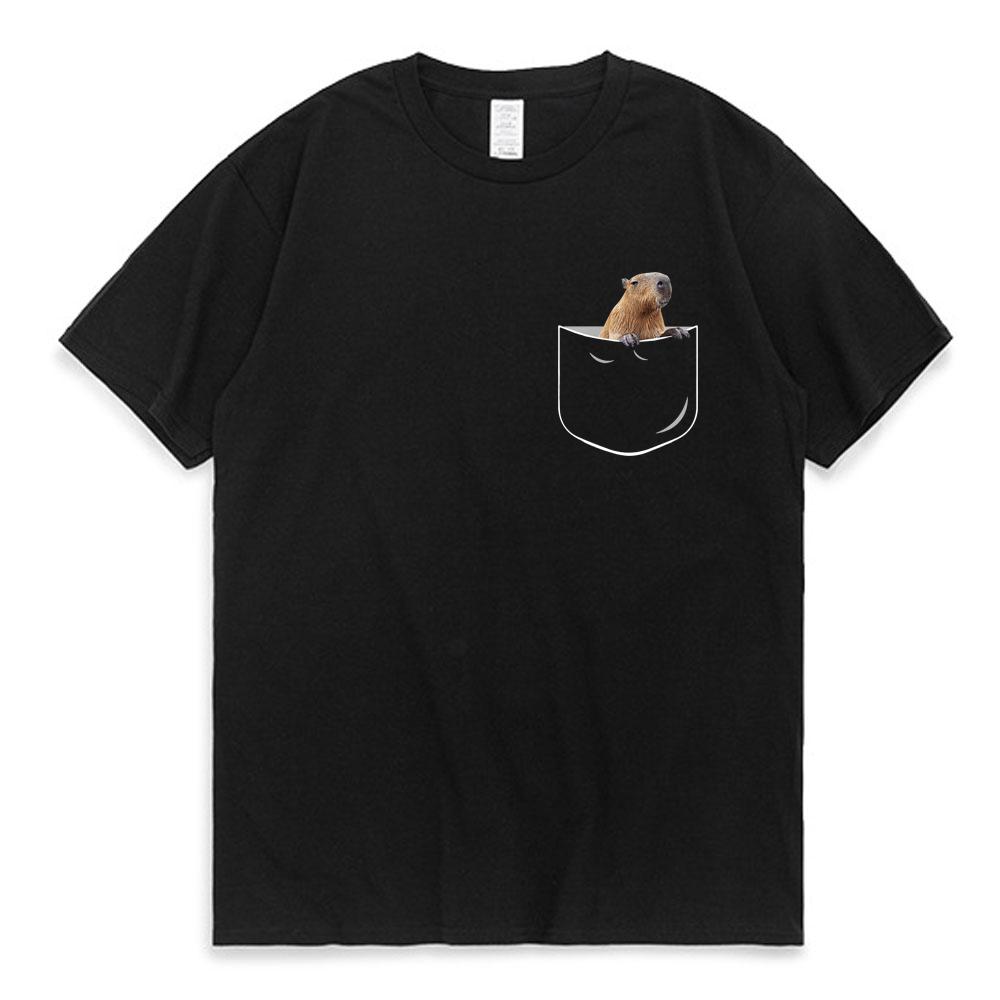2026 Funny Pocket Capybara T Shirt Anime Graphic T Shirts Men and Women 100% Cotton Casual O-Neck Tees Oversize Streetwear T-shirt