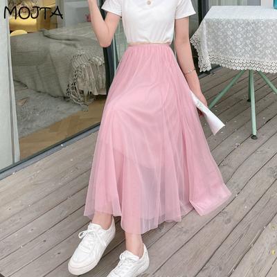 Mesh Skirt Half-length Women's New Spring and Summer Long Skirt Mid-length High Waist A-line Skirt Tutu Skirt Fairy