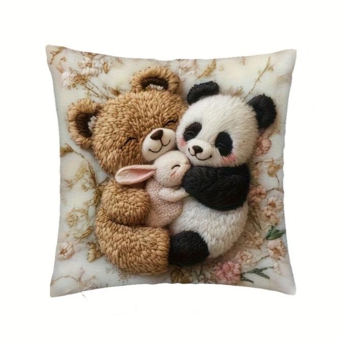 1 Pièce, Taie d'oreiller Design Panda Mignon s'embrassant, Impression Plate 2D - Tissu en Fibre de Polyester Doux, Confortable et Lisse