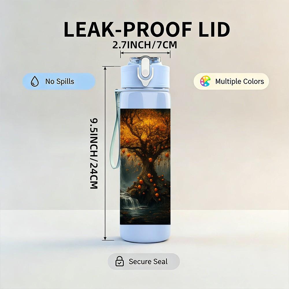 1PC Dark Forest Glowing Tree Landscape 750ml Color Plastic Sports Water Bottle Leakproof Flip Straw Lid Suitable for Sports Office Home Use
