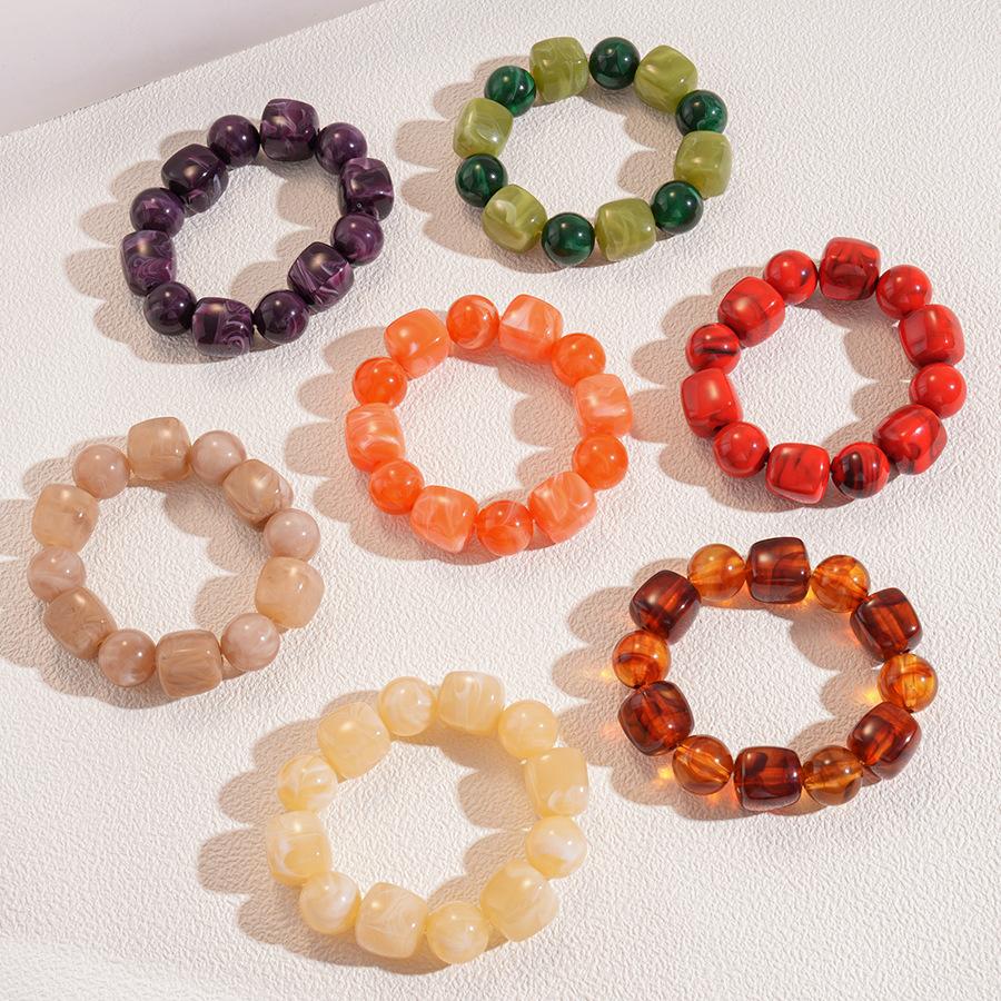 Red Purple Orange Green Acrylic Square Circle Beads Chain Bracelet Bangle for Women Handmade Jewelry Waterproof Jewelry Gift