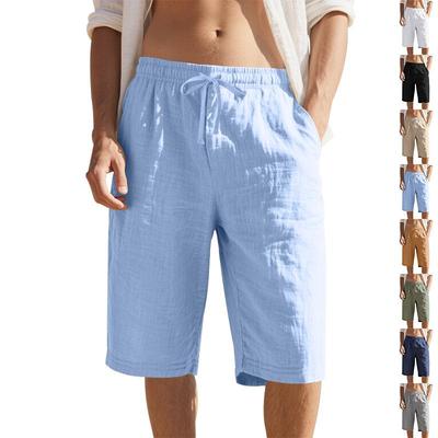 Sommer Herren Baumwolle Leinen Atmungsaktive Shorts Leichtgewichtige Strandshorts Lässige Bequeme Mode Elastischer Bund Herren Kurze Hosen