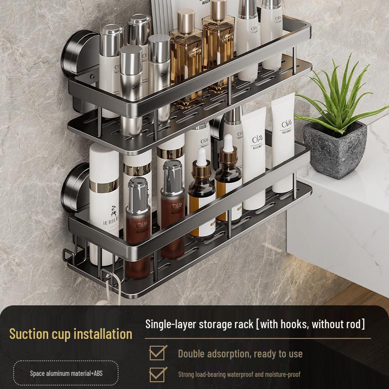 No-Drill Wall-Mounted Bathroom Storage Rack with Suction Cups