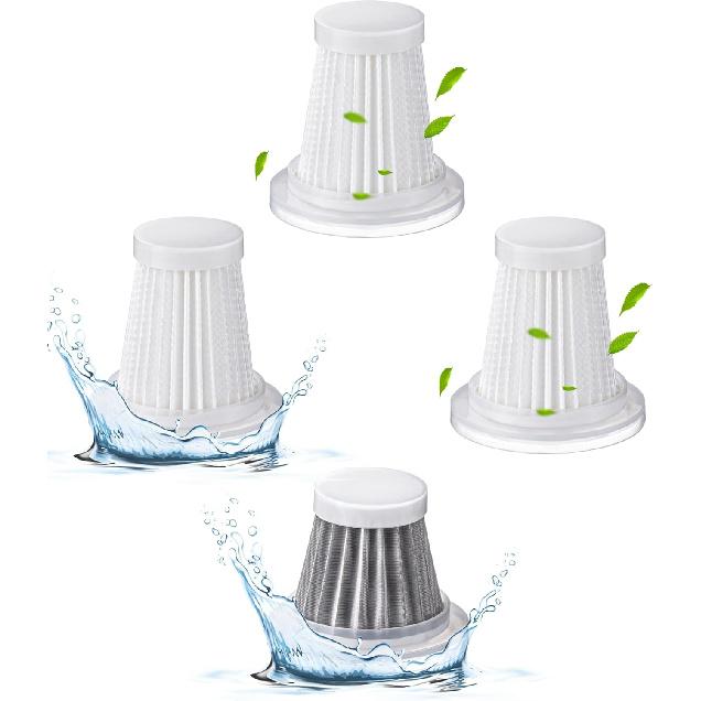 4-Pack Vacuum Filter Replacement, Washable and Reusable Handheld Vacuum Filter, Includes 3 HEPA Filters & 1 Steel Filter, Vacuum Filter Compatible