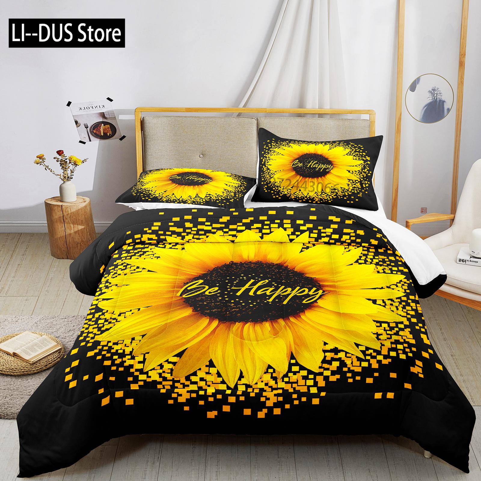

Одеяло Dream Sun Flowers Комплект постельного белья 3D Комплект постельного белья Цифровая печать Комплект постельного белья размера Queen Модный дизайн Comforter (quilt)-EU Single(135*200cm)3pcs