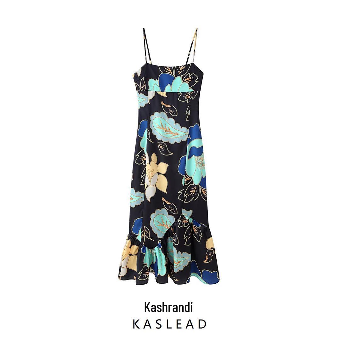 

2025 Spring European & American Style Women s Satin Print Slim Dress XS квітковий